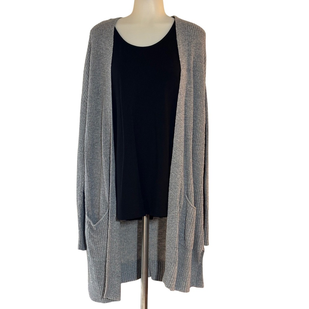 SONOMA GOODS FOR LIFE Gray Knit Long‎ Open Front Cardigan Sweater Women's Size L